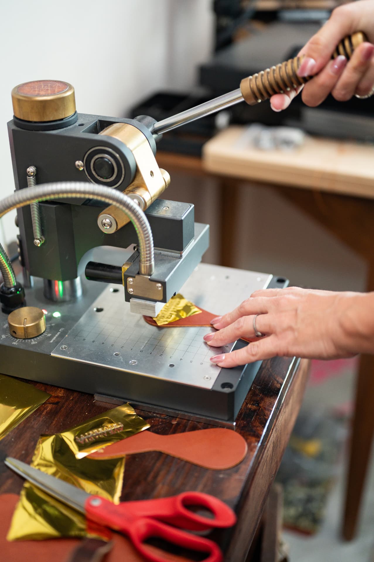 Hot foil stamping on leather