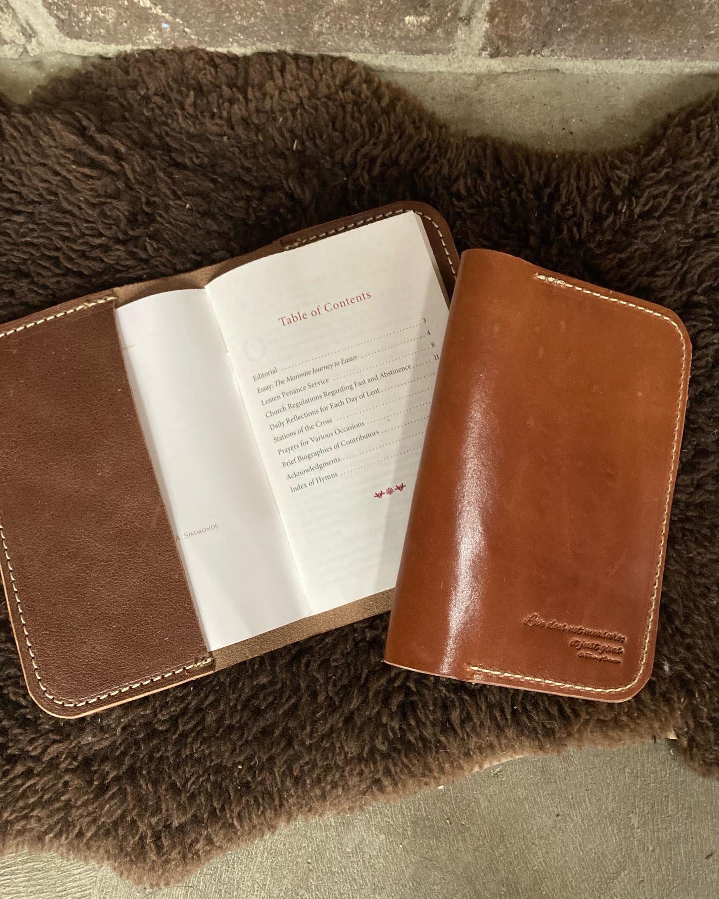 A leather Magnificat Cover showing its patina